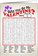 Will You Be My Valentine Word Search card