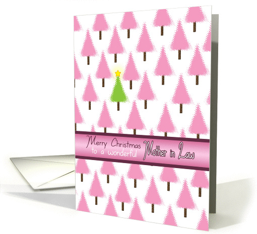 Mother in Law Merry Christmas Pink Trees and Green Tree with Star card