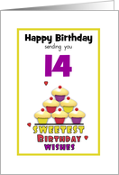 14th Teen Birthday Colorful Cupcakes Tier Customizable Age card