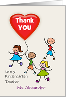 Kindergarten Teacher Thank You Kids with Heart Balloon Custom Text card