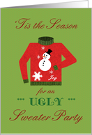 Ugly Sweater Christmas Party Invitation Knitted Sweater with Snowman card