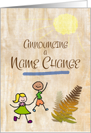 Name Change Announcement Stick Kids Nature Inspired Theme card