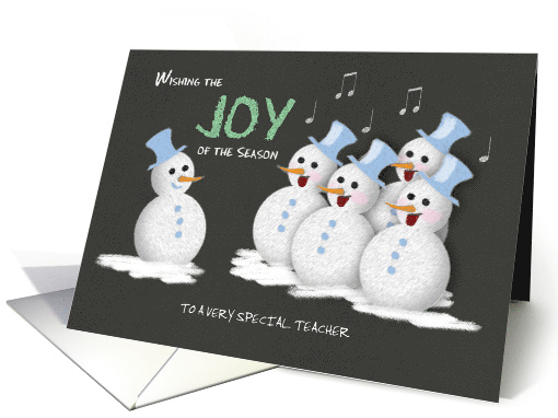 Teacher Chalkboard Christmas Joy with Jolly Snowmen Custom Text card