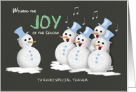 Teacher Chalkboard Christmas Joy with Jolly Snowmen Custom Text card