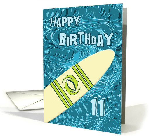 Surfer 11th Birthday with Surfboard in Ocean Graphic card (1196642)