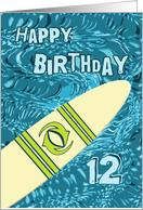 Surfer 12th Birthday with Surfboard in Ocean Graphic card