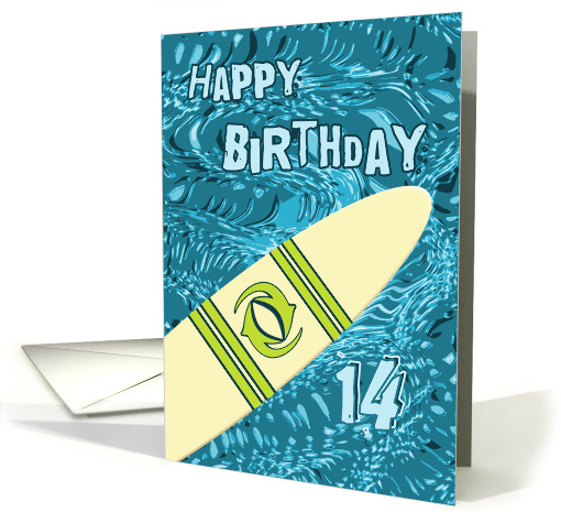Surfer 14th Birthday with Surfboard in Ocean Graphic card (1196854)