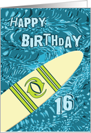 Surfer 16th Birthday with Surfboard in Ocean Graphic card