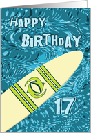 Surfer 17th Birthday with Surfboard in Ocean Graphic card