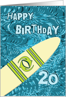 Surfer 20th Birthday with Surfboard in Ocean Graphic card