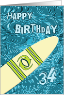Surfer 34th Birthday with Surfboard in Ocean Graphic card