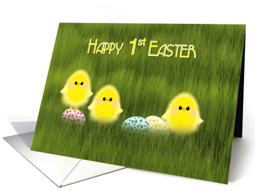 First Easter Cute Chicks in Green Grass Speckled Eggs card (1241648)