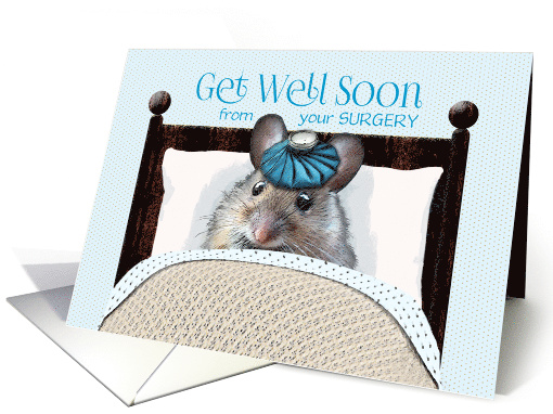 Surgery Get Well Soon Cute Mouse in Bed with Ice Bag on Head card