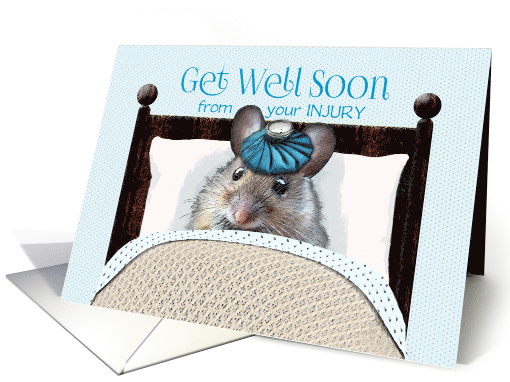 Injury Get Well Soon Cute Mouse in Bed with Ice Bag on Head card