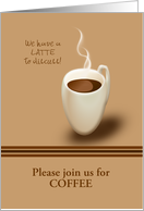 Meeting Over Coffee Invitation Hot Steaming Coffee in Cream Mug card