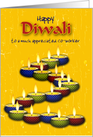 Diwali Co-worker Greetings with Colorful Diya Shining Brightly card