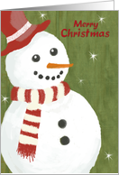 Red Hat Cute Snowman Merry Christmas for Child with Woolen Scarf card