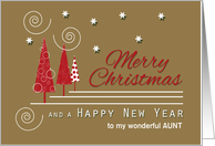 Aunt Red Trees Custom Merry Christmas with Swirls and Snowflakes card