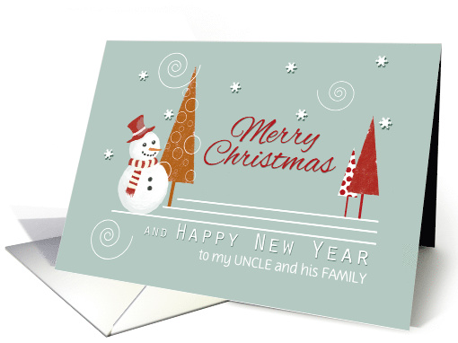 Uncle and Family Snowman Pattern Trees Custom Merry Christmas card