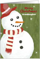 Granddaughter Red Hat Cute Snowman Merry Christmas with Woolen Scarf card