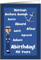 Norman 40th Birthday British Navy Nautical Word Humour Custom card