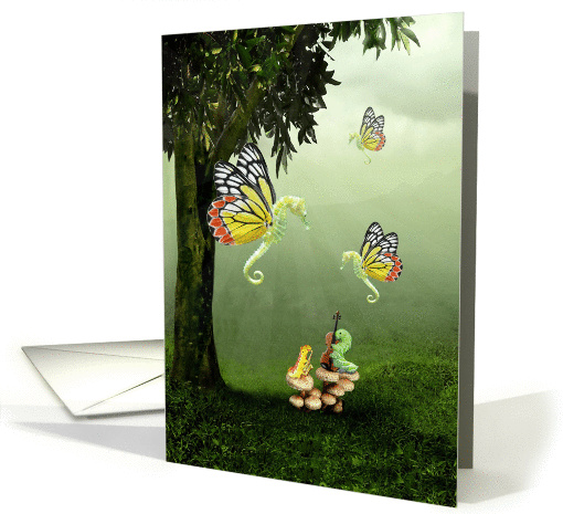 Fairytale Flying Seahorses Caterpillars Blank Any Occasion card