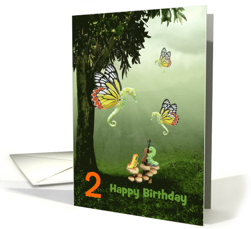 Fairytale 2nd Birthday Customizable Age Flying Seahorses card