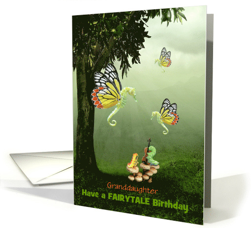 Granddaughter Customizable Fairytale Birthday Flying Seahorses card