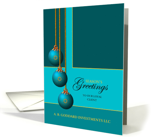 Custom Client/Customer Business Teal Ornaments Season's Greetings card