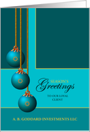 Custom Client/Customer Business Teal Ornaments Season’s Greetings card