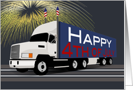 Semi Truck 4th of July White Cab and Red White and Blue Container card