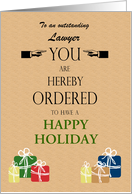 Lawyer Business Christmas Humor with Presents Custom Text card