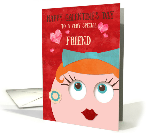 Happy Galentine's Day Retro Lady Red Lipstick and Earrings card