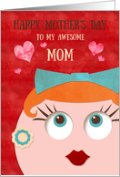 Mom Retro Lady Red Lipstick and Earrings Mother’s Day card