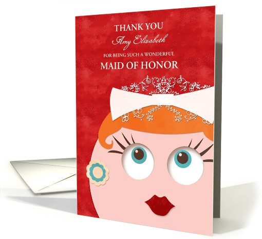 Wedding Thank you for Maid of Honor Custom Text Retro Bride card