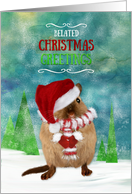 Belated Christmas Gerbil in Santa Hat in Winter Scene card