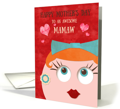 Mamaw Awesome Retro Lady Red Lipstick and Earrings Mother's Day card