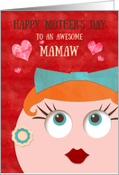 Mamaw Awesome Retro Lady Red Lipstick and Earrings Mother’s Day card