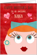 Nana Awesome Retro Lady Red Lipstick and Earrings Mother’s Day card