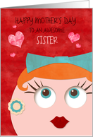 Sister Awesome Mother’s Day Custom Relation Retro Lady Red Lipstick card