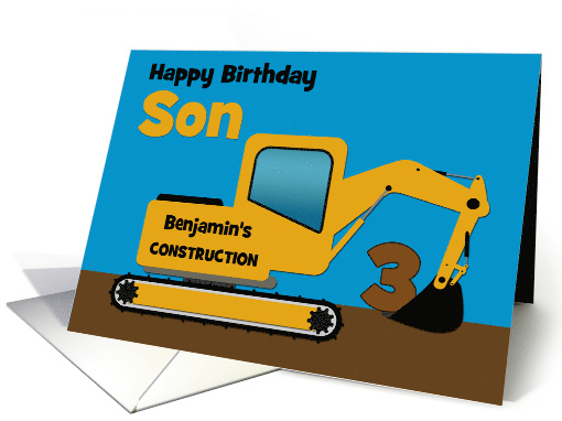 Son 3rd Birthday Custom Name Yellow Excavator card (1524388)