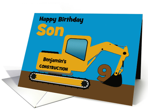 Son 9th Birthday Custom Name Yellow Excavator card (1524404)