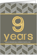 Employee 9th Anniversary Faux Gold on Grey Taupe Geometric Pattern card