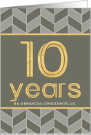 Employee 10th Anniversary Faux Gold on Grey Taupe Geometric Pattern card