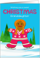 Granddaughter Custom Christmas Gingerbread Ice Skating Girl in Winter card