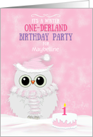 Winter Onederland First Birthday Pink Custom Name Owl and Cake card