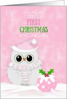 Baby’s First Christmas for Girls Snowy Owl and Festive Pudding card