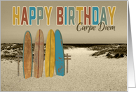 Surfing Happy Birthday Carpe Diem Vintage Longboards card