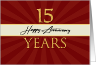 Employee 15th Anniversary Faux Gold on Red Sunburst Background card