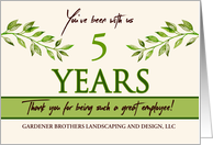 Employee 5th Anniversary Green Leaves Garden Theme Custom Year card